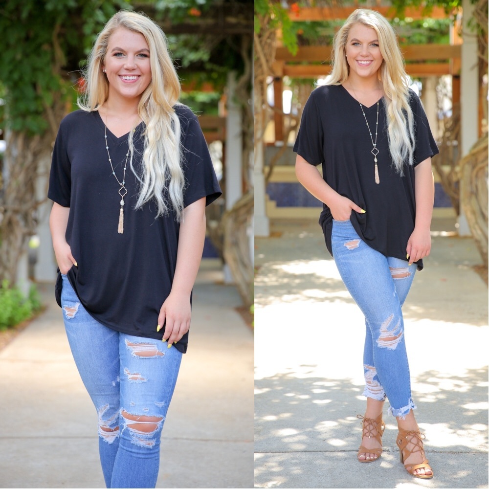 ✨LAST ONE✨PLUS V-Neck Black Short Sleeve Tee - Picture 2 of 4